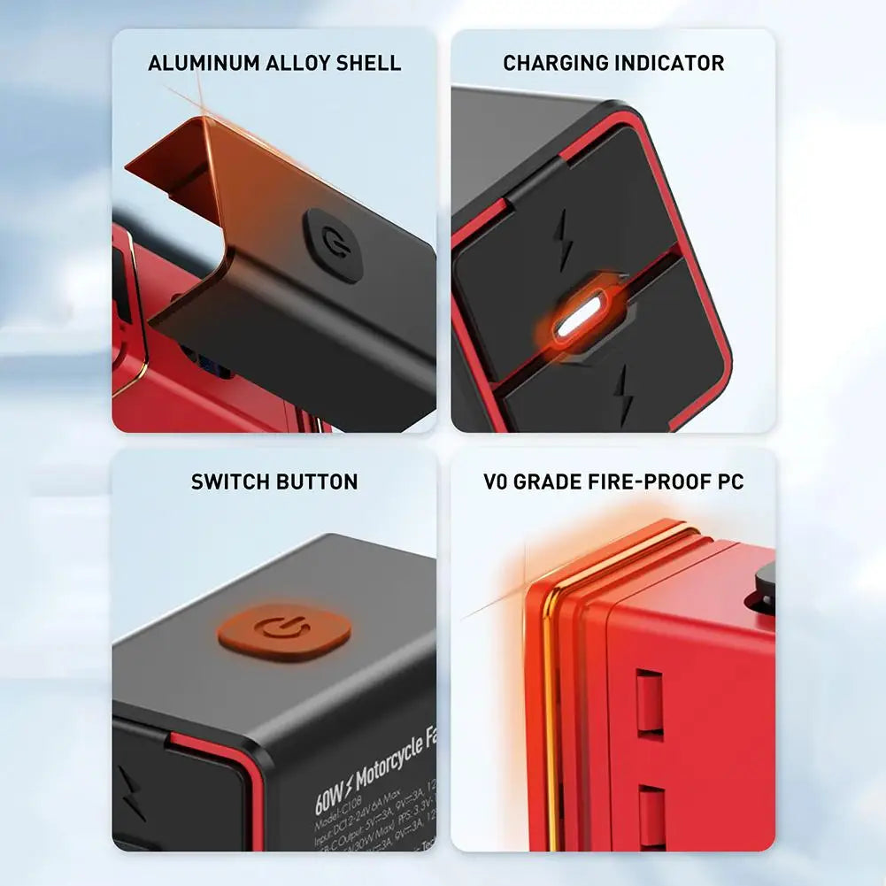 Premium Motorcycle Usb C Fast Charger Pd+qc3.0 60w Charger 12v/24v Phone Vehicle-mounted C Adapter Type Cell Waterproof Soc A0a9