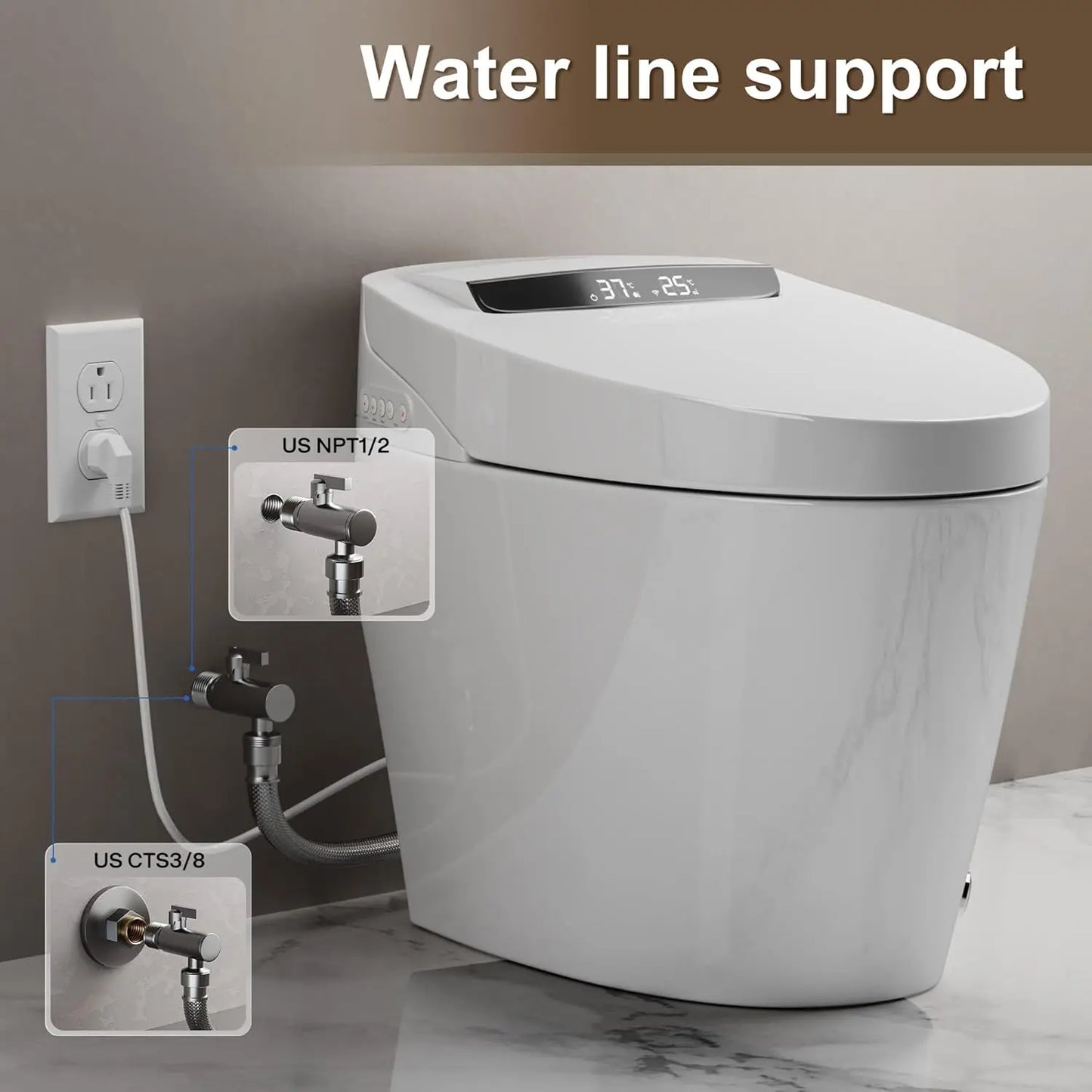 Smart Toilet with Bidet Built in, Elongated Tankless Toilet with Heated Bidet Seat, Warm Water & Air Dryer,LED, Customized
