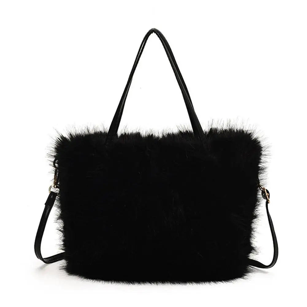 Fahion Faux Fur Tote Bag Women's Bucket Plush Luxury Design Ladies Handbags Winter Crossbody Shoulder Bags