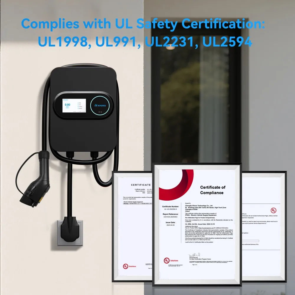Khons Level 2 Electric Vehicle Charger Station NEMA 14-50 240V 48A Fast Smart Charging at Home For All J1772 EV