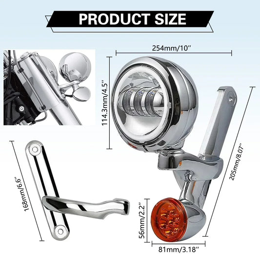 Motorcycle 4.5'' LED Headlight Auxiliary Fog Passing Lighting Bracket For Touring Road King Street Glide Turn Signal Spot