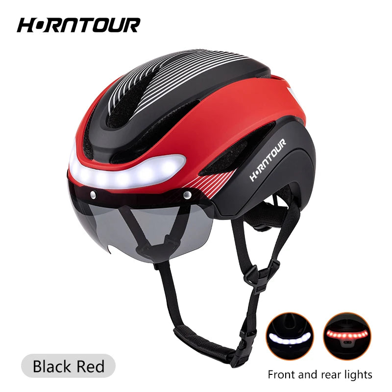 Horntour New Bicycle Helmet Ride Lights Racing Road Bike Helmet Men and Women Outdoor Sports Pro Cycling Bicicleta Safety Cap 