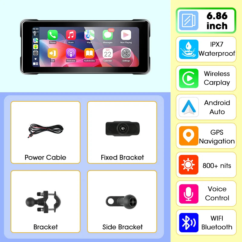 Jansite Motorcycle Display Screen Carplay Moto Navigation Portable Digital Dashboard Motobike Android Auto Waterproof BT Monitor