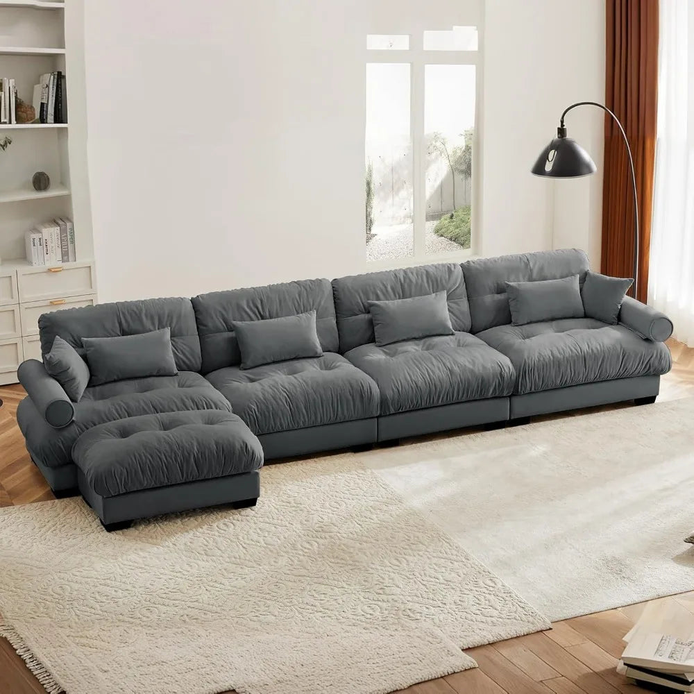 Grey Velvet Sectional Sofa for Modular Living Spaces, Oversized Couches Ideal for Apartments and Bedrooms
