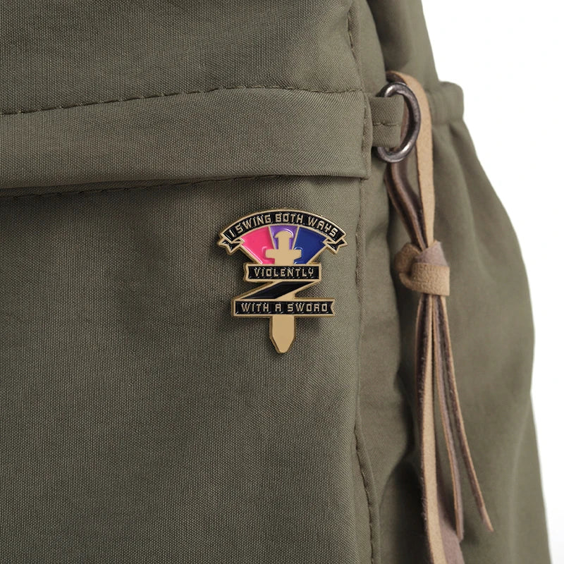 LGBT Rainbow Enamel Pins Bisexual Swing Both Ways Violently With A Sword Pride Brooches Lapel Badges Jewelry Gift for Friends