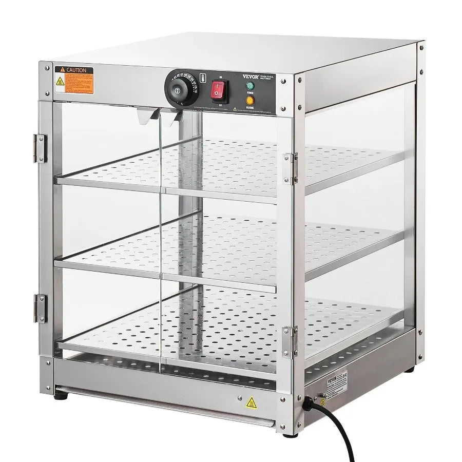 3Tier Commercial Food Warmer Display Countertop Pizza Cabinet with Light