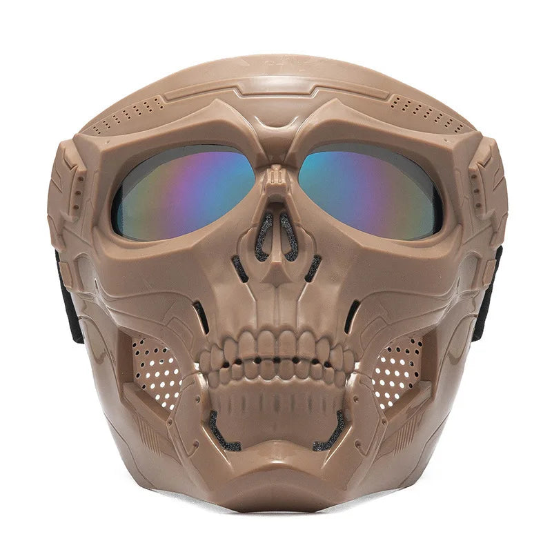 Skull Horror Off-Road Motorcycle Helmet Mask Tactical Riding Goggles Sports Harley Face Shield Black/Red- Unisex
