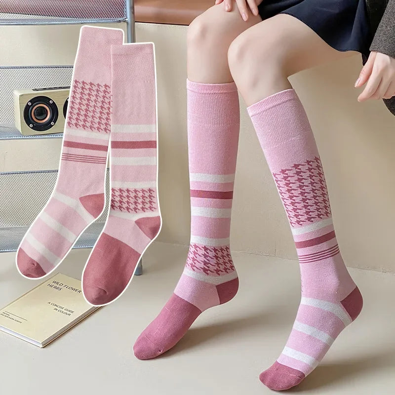 Socks Women's High Tube Calf Knee-length Socks Retro Illustration Art Abstract Street Autumn and Winter Cotton Socks High Sock