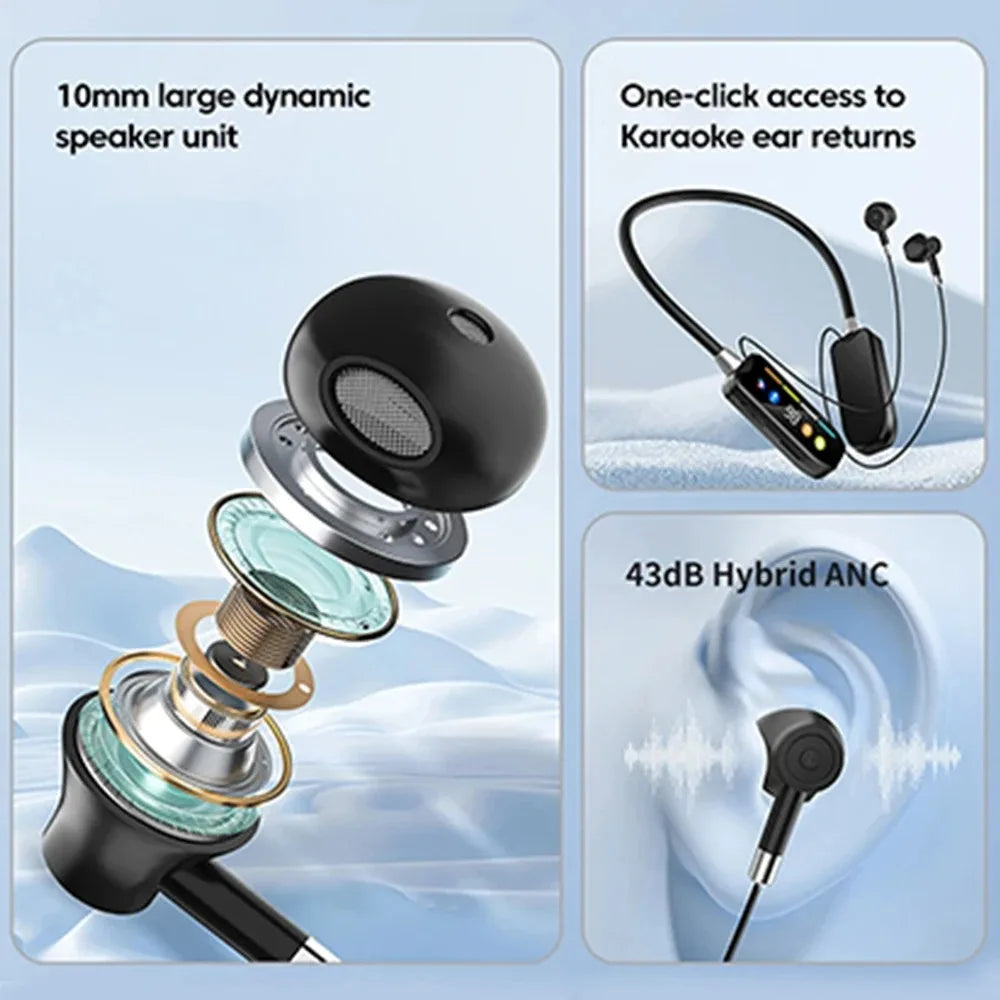 HD Screen Bluetooth 5.4 Headphones Neckband Earphones TWS Wireless Headsets HiFi Stereo Waterproof Earbuds Support TF Card