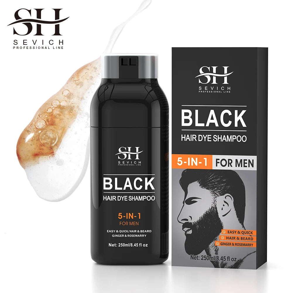 Sevich Hair Dye Shampoo 5 In 1 For Men Black Hair Dye Shampoo Beard Color Dye Cream To Cover Gray White Hair Darkening Shampoo