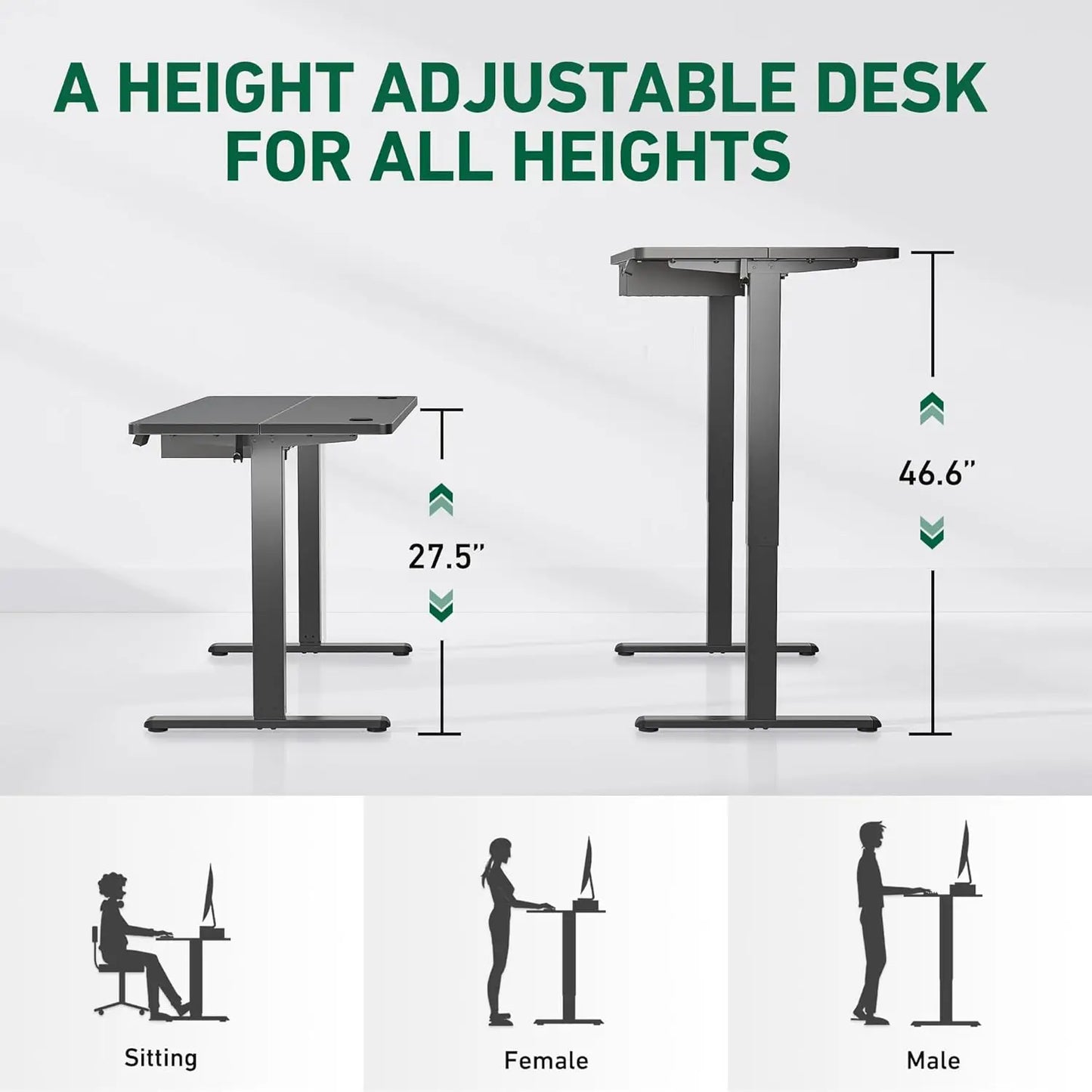 55 x 24 Inch Standing Desk with Drawer, Sit Stand Computer Desk, Ergonomic Workstation, Home Office Stand Up Table, Customized