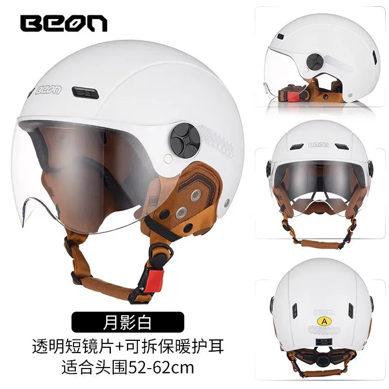 BEON Light Helmet Electric Motorcycle Lightweight Half Helmet Detachable Warm Ear Protection Capacete De Motocicleta