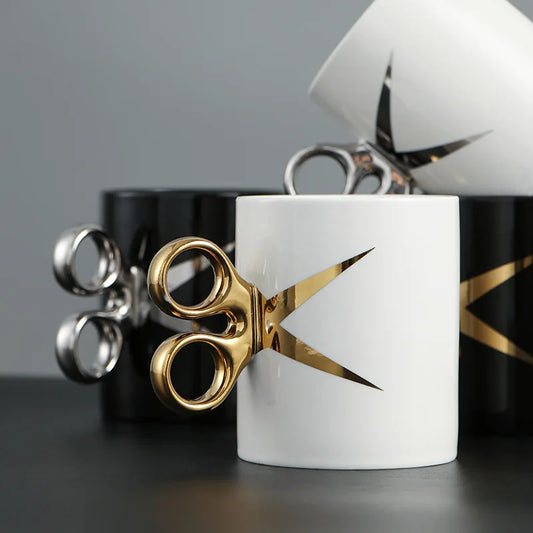 Creative Scissor Handle Shaped Ceramic Cup Home Breakfast Cup New and Unique Mug Office Drinking Water Coffee Cups Kitchen