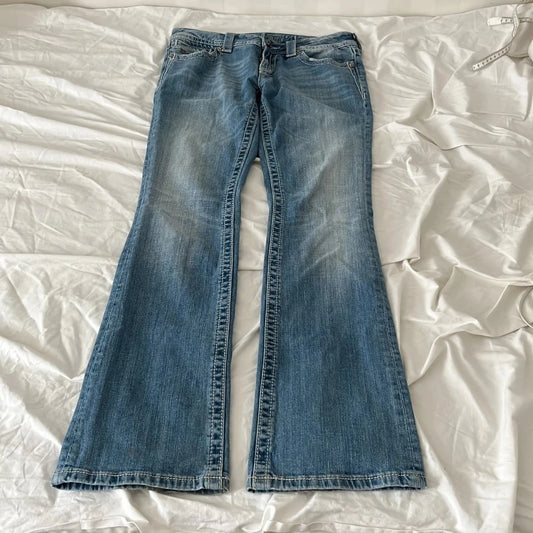 Y2K New Wings Graphic Embroidery Rhinestone Slim Fit Jeans Women Harajuku Sexy Flared Jeans Goth Light Blue Denim Trousers Pants