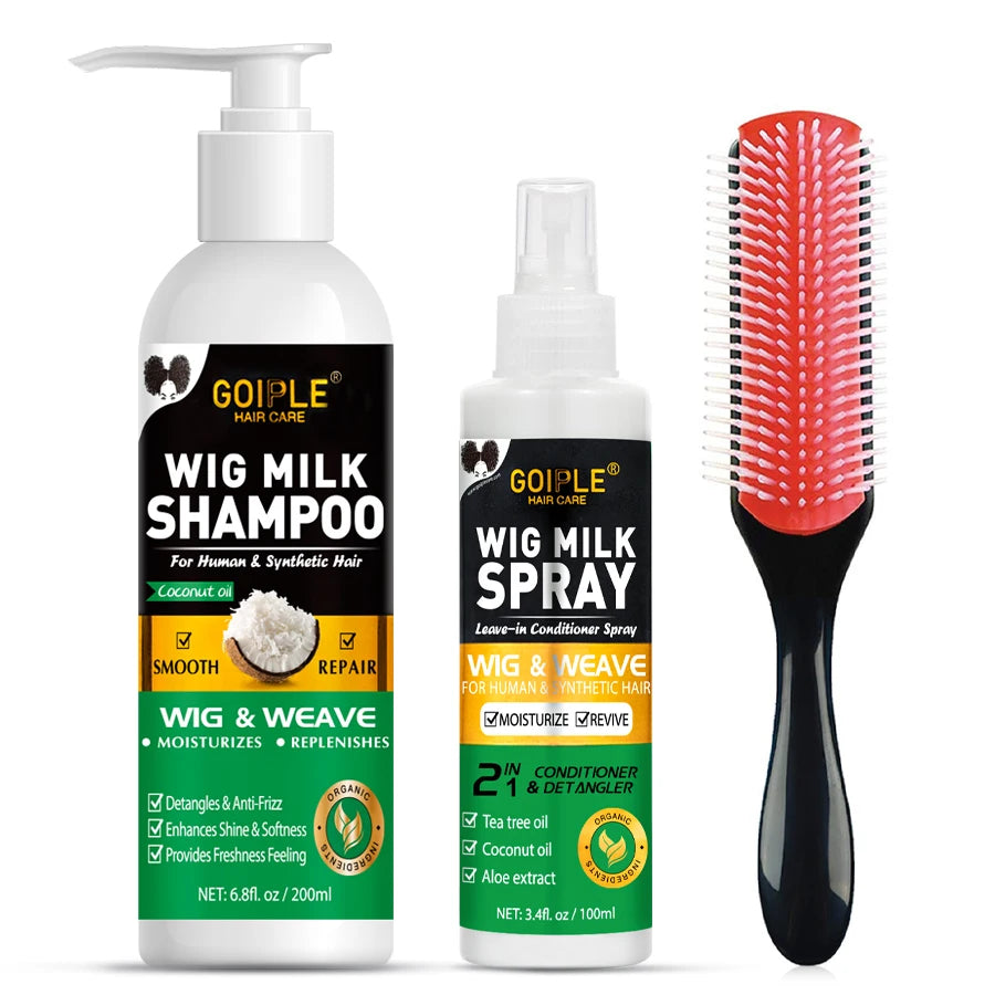 Wig Care Spray Kit Shampoo Cleaner for Synthetic Wig Care Solution Detangle Moisturize Leave-in Conditioner with Lace Front Glue