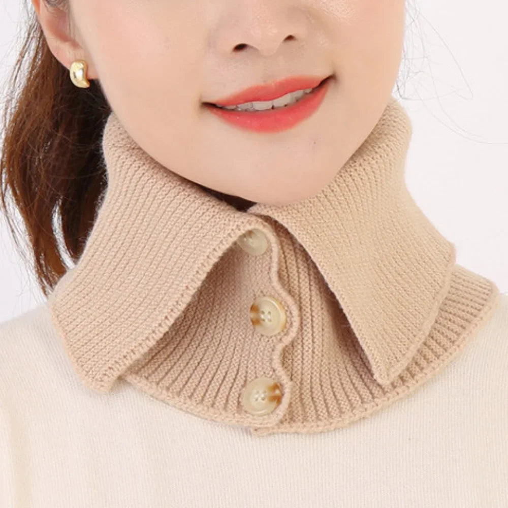 Winter Collar Scarf Windproof Warm Women Elegant Turtleneck Button Neck Cover Thermal Knitted Cold-proof Neck Guard Wrap