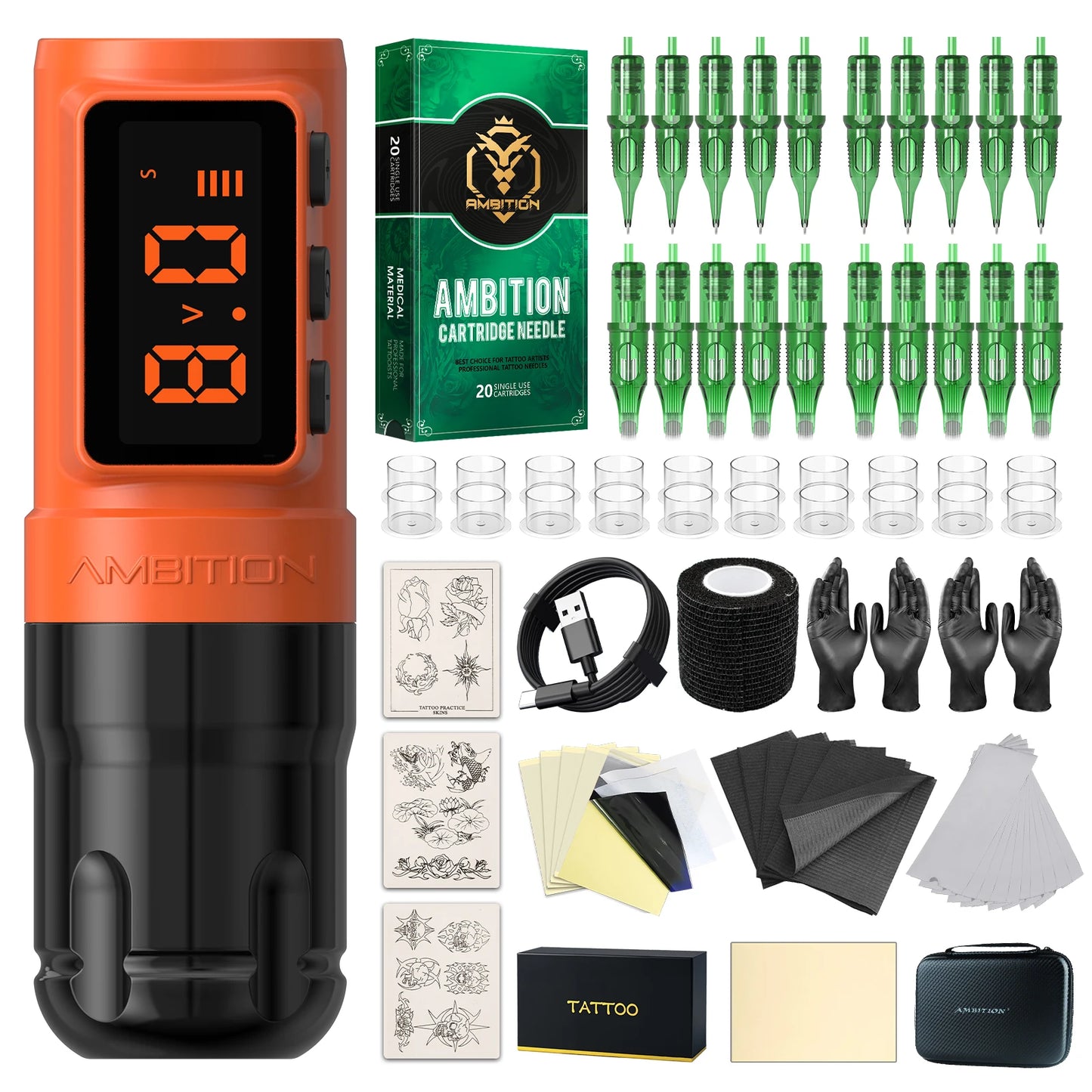 Ambition Bolt-X Kit Tattoo Machine Pen Set Wireless Power Supply Battery 1600mAh 10Hours Permanent Makeup Coreless Tattoo Gun
