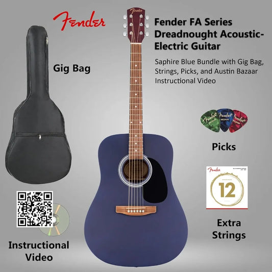 FA Series Dreadnought Acoustic Guitar in Saphire Blue with Gig Bag Strings Picks and Austin Bazaar Instructional DVD for Beginn
