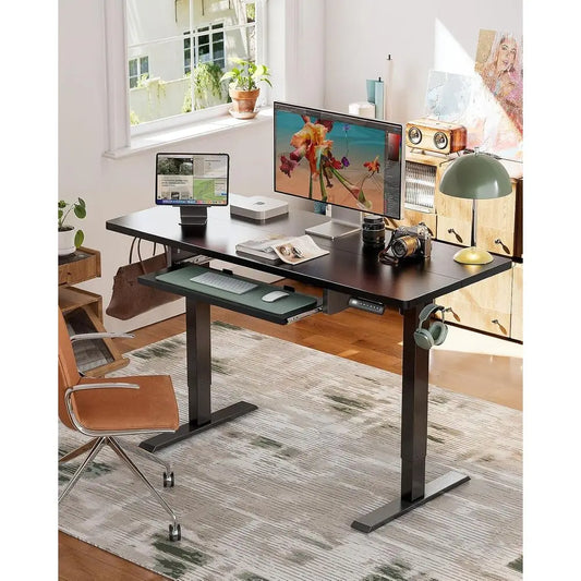 Ergonomic Standing Desk with Adjustable Keyboard Tray, 27.5-46.7 Height Range, 4 Memory Presets, Quiet Lifting, 48x24 Work Surfa