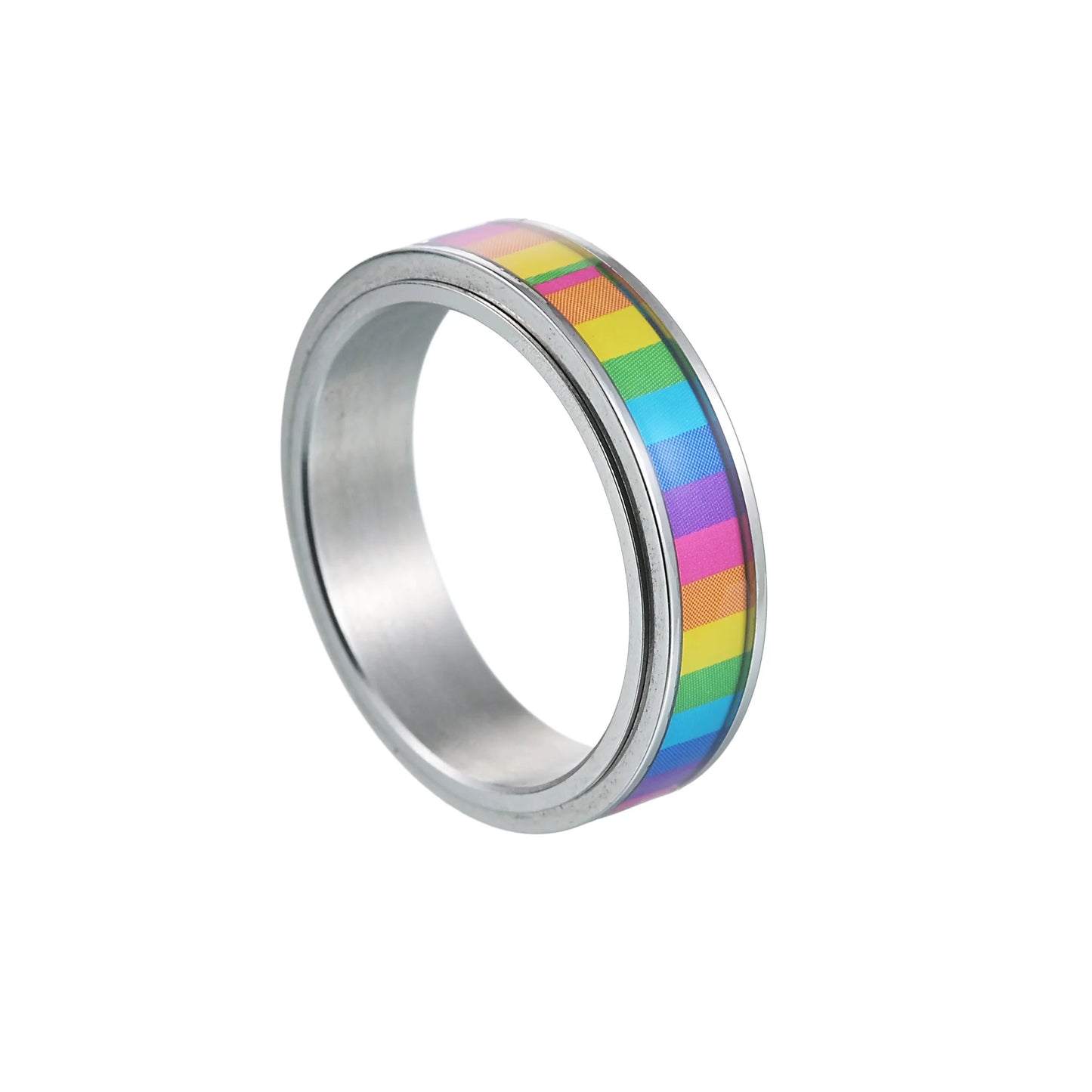 Rainbow Color Anxiety Rings For Women Men Stainless Steel Rotate Freely Fidget Spinning LGBT Pride Ring Accessories Jewelry