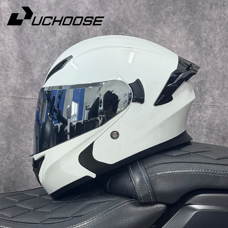 Uchoose DOT Approved Helmets Crash Motorbike Protective Gear Men Women Flip Up Helmet Motorcycle Double Sun Visor