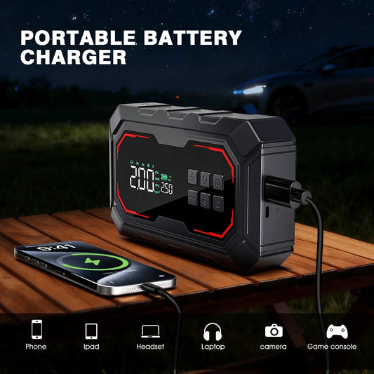 Car Jump Starter with Air Compressor Peak Auto Battery Booster 150PSI Air Pump Portable Power Bank Tire Inflator Lighting