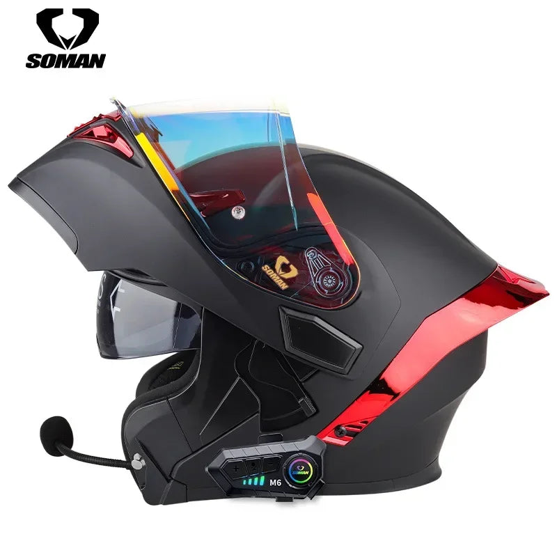 SOMAN Modular Helmet Flip Full Face Motorcycle Helmet Dual Visor Lens Racing Casco casque moto approved 오토바이핼멧