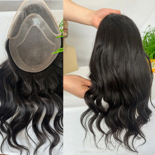 12'' Long Toupee for Men 10x8'' European Virgin Human Hair Replacement Systems Men's Hairpiece Mono Lace Top Loose Wave Men Wigs