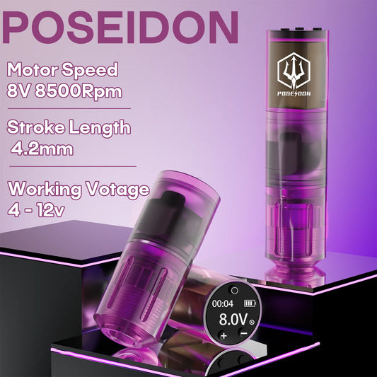 Tattoo Kit POSEIDON High Power Tattoo Pen Kit For Permanent Makeup Tattoo Machine Kit Purple Tattoo Power Supply Tattoo Gun Kit