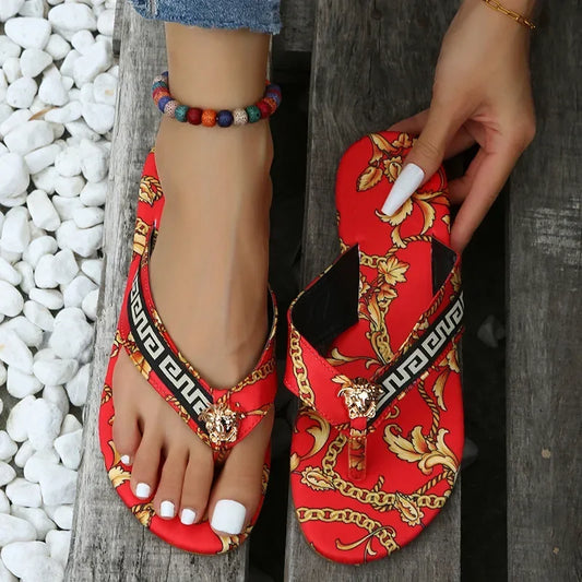 Sexy Flip-Flops Women's Slippers New Fashion Printing Flat Flip-Flops Outdoor Slipper Flat Slippers Women Large Size Sandals