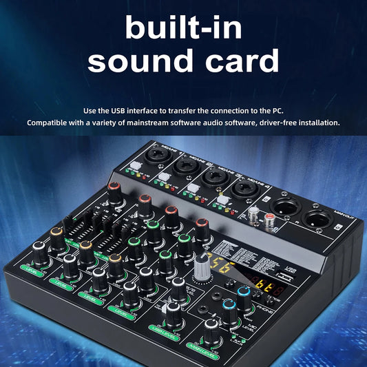 GAX-GT6 Professional 6-channel audio mixer, portable audio card, mixer,6-channel DJ controller/audio console mixer