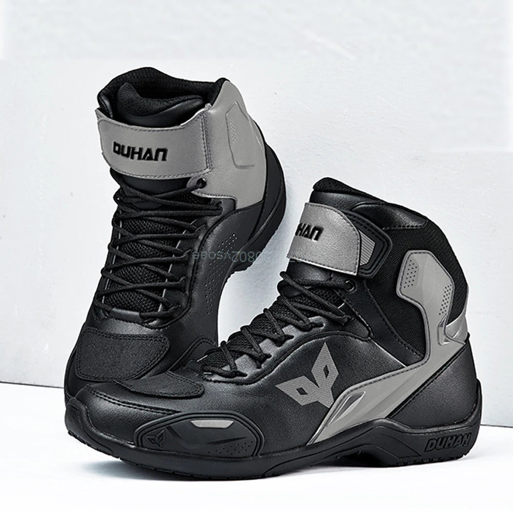 DUHAN Motorcycle Boots Male Boots for Men Motocross Waterproof Anti Slip Fall Prevention Mid Top Leather Cycling Riding Shoes