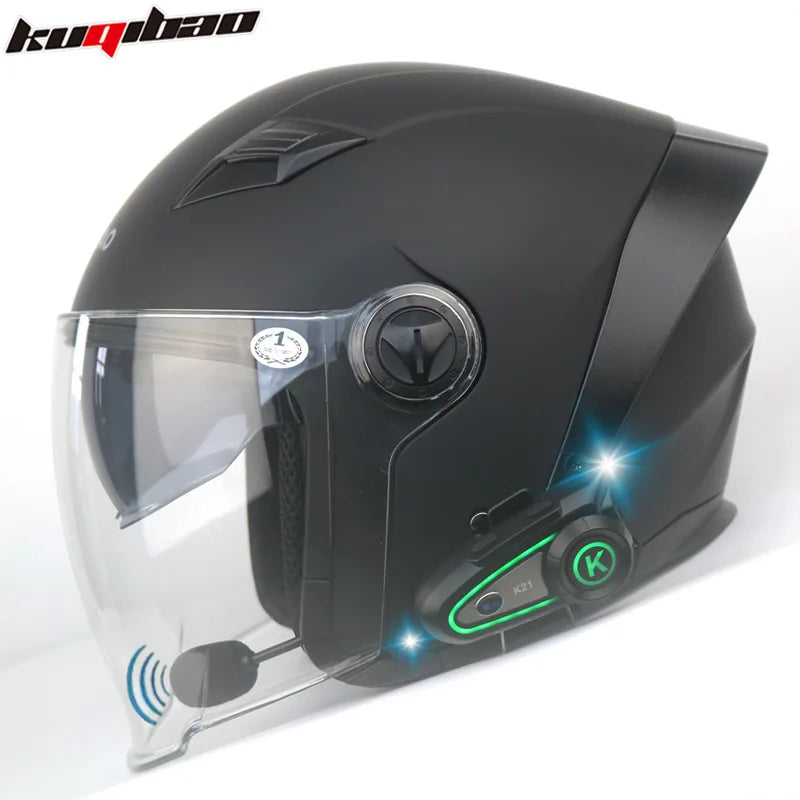 HOT KUQIBAO Bluetooth Motorcycle Helmet 3/4 Open Face, Dual Visor, ABS Shell with Noise Control & Ventilation & Removable Liner