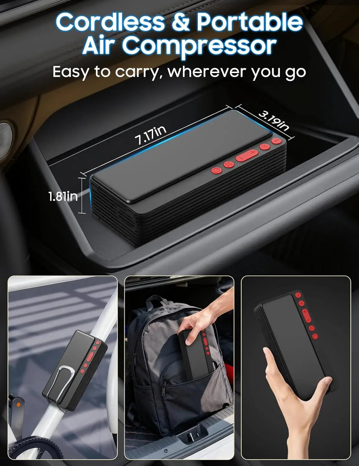 Smart Tire Inflator Portable Air Compressor, APP Control for Car Tires, 10000mAh Fast Pump with LED Light & Auto Shut-Off
