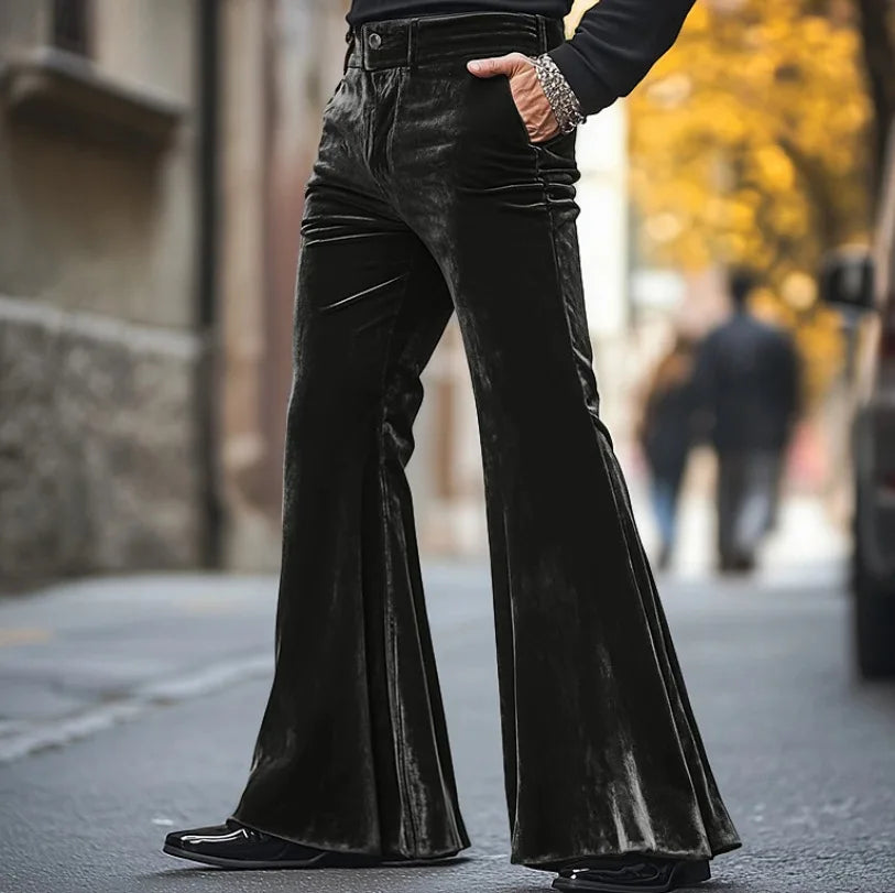 High Street Velvet Flared Pants For Men Vintage Slim Fit Suit Trousers Spring Autumn Fashion Comfort and Soft Pant Streetwear