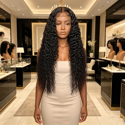 Natural Black 13x4 Lace Front Wig High Temperature Fiber Long Deep Curly Jerry Curl Wig for Black Women Pre Plucked Baby Hair Gl