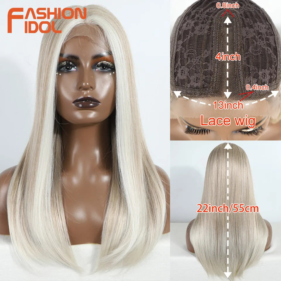 FASHION IDOL 14inch/35cm Short Bob Lace Wigs Synthetic Hair Ombre Brown Grey Wigs For Black Women Heat Resistant Synthetic Wig