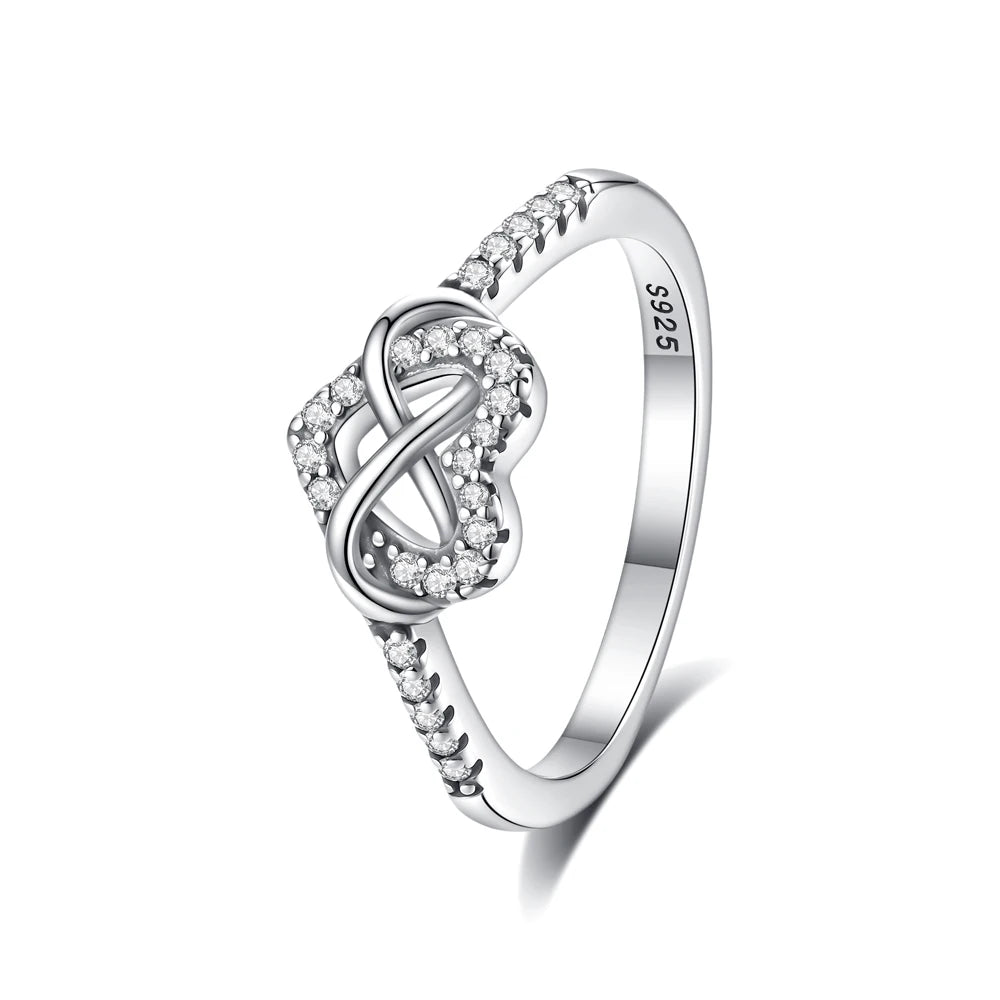 Original 925 Sterling Silver Ring Love Heart Pave CZ Crystal Stackable Rings For Women Wedding Engagement Birthday Gift Jewelry