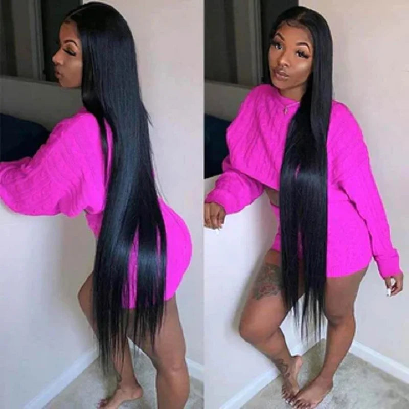 Silky Straight Lace Front Wigs Human Hair 200% Density 26 Inch Human Hair Wig for Women Natural Black HD Transparent Lace