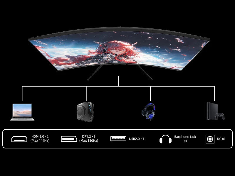 KTC 27 inch WQHD 180Hz 1ms Curved Gaming Monitor 1440P 144Hz Monitor 132% sRGB HVA FreeSync DisplayPort/HDMI/USB VESA Computer M