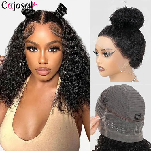 No Glue Upgrade Invisi Strap 360 Full HD Lace Frontal Kinky Curly Wig Black Human Hair 360 Drawstring Deep Water Wigs Glueless