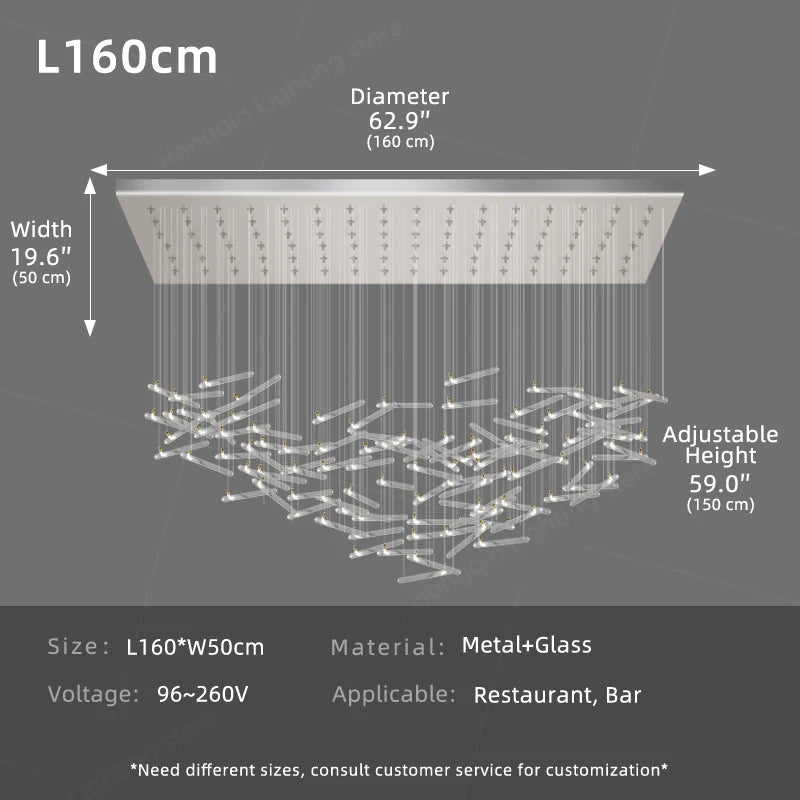 Custom Led Light Fixture Minimalist Lighting Hanging Chandelier Dining Living Room Chandelier Glass Tube Villa Hall Hanging Lamp
