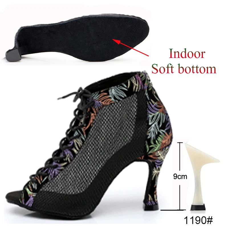 Latin Shoes Salsa Tango Ballroom Party Sports Women's Heeled Boots Summer Breathable Sandals Outdoor Dance Boots On Sale