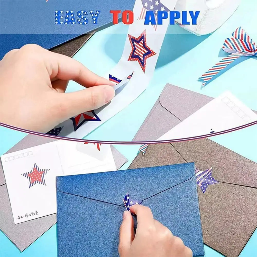 Patriotic Label Star American Flag Stickers, 500 Pcs 1.5-inch, 4th of July & Memorial Day
