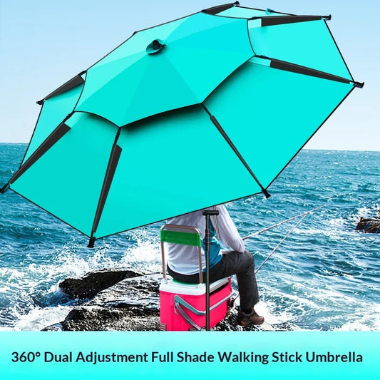 Outdoor Fishing Umbrella Heavy Duty Double Layer UV Protection Waterproof Upgraded Black Coating Patio Beach Base Included