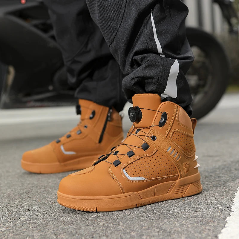 Cowhide Motorcycle Boots Men Leather Breathable Anti Slip Motorbike Cycling Shoes High Quality Men's Motocross Protective Boot