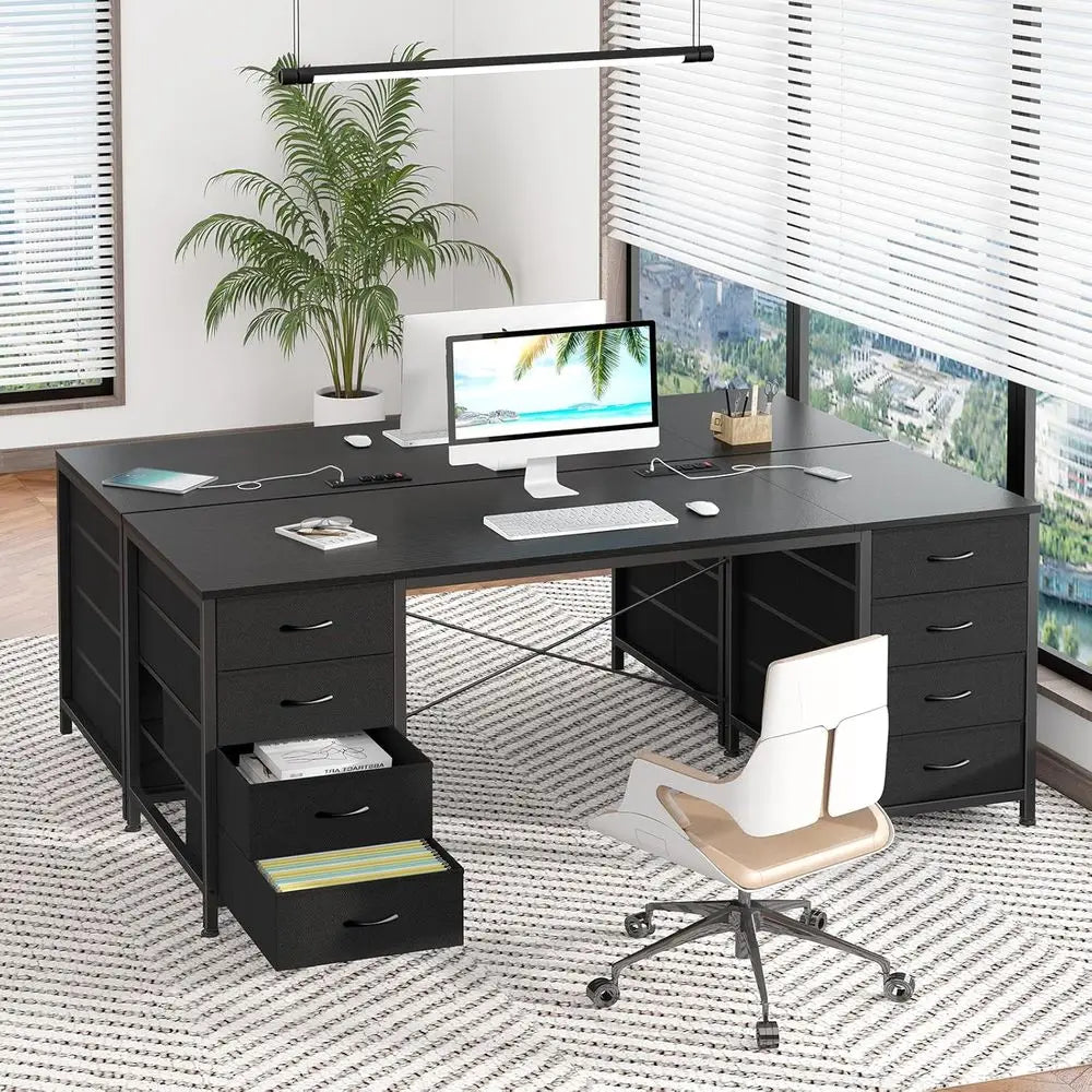 60 Inch Desk with 8 Drawers: Home Office, Study, Gaming Desk with Power Outlets, Black
