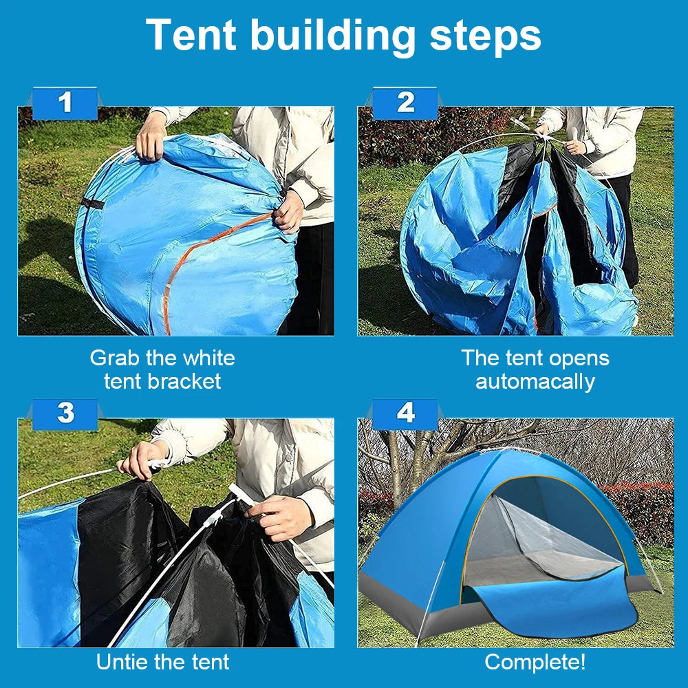 Outdoor Folding Tent Fully Automatic Quick Opening Tent, 1-2 Person Self Driving Camping Tent Cozy Rain Proof Sun Proof Portable