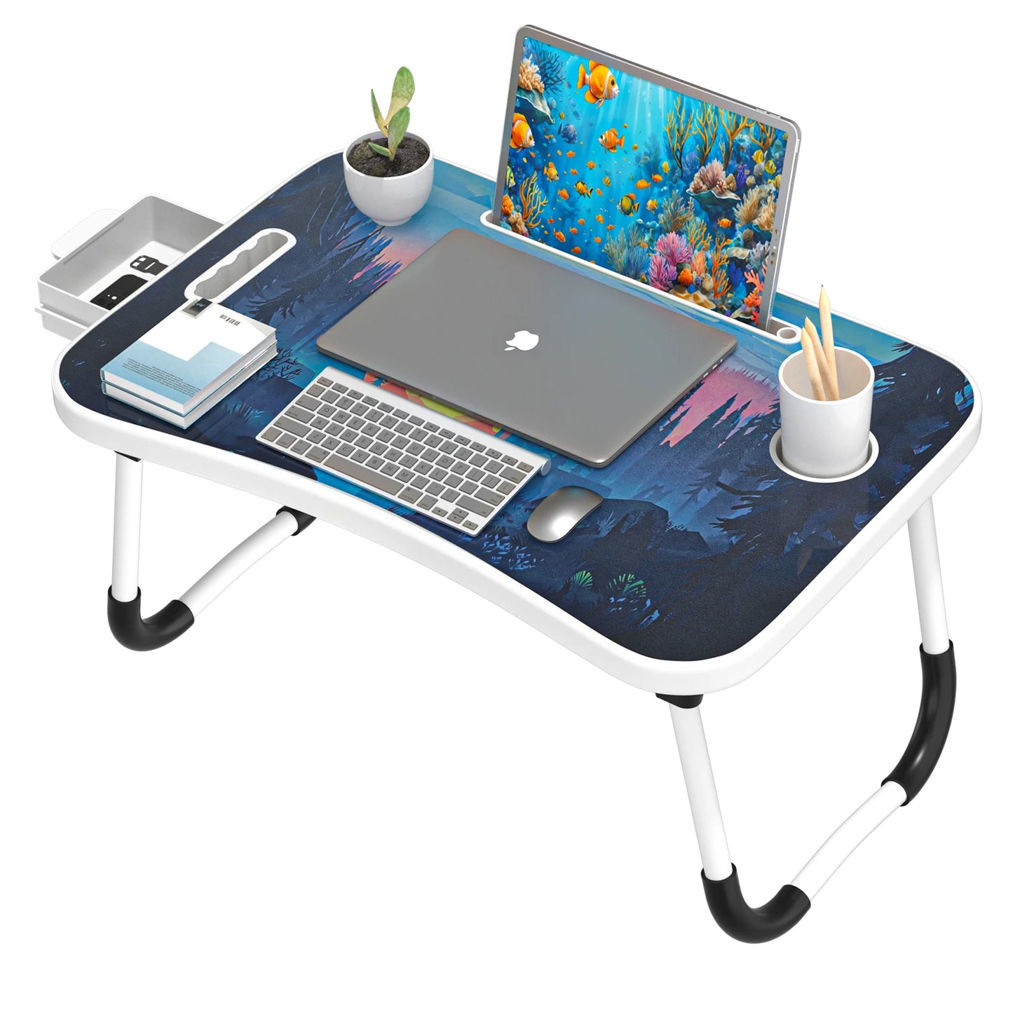 Extra-Large Multifunctional Folding Table, Portable Multi-Color Wooden Laptop Desk with Cup Holder, Ideal for Work and Reading