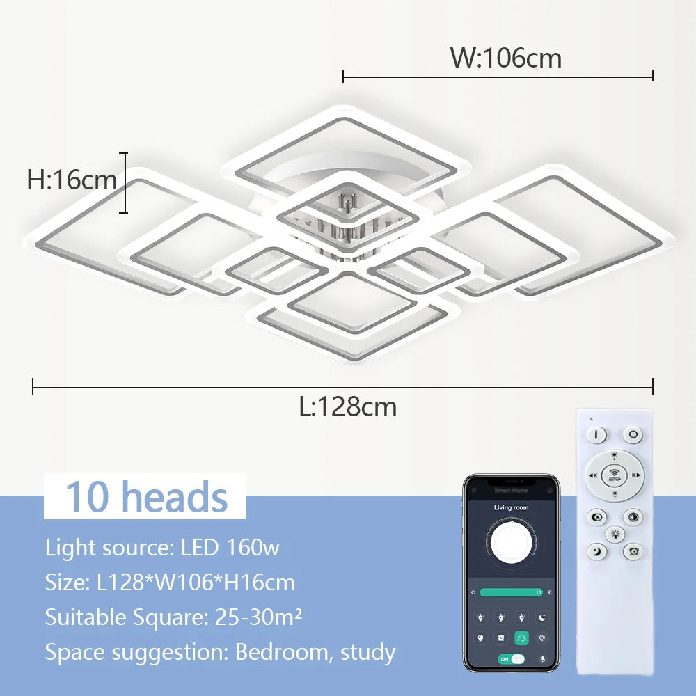 Simple Ceiling Chandelier Square with Remote Control Dimmable Modern Ceiling Lights Smart LED Lighting Fixture Study Living Room